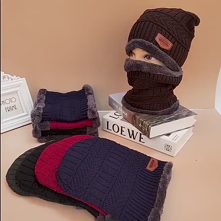 Wool Cap with neck warmer/ Beanie/ Neck warmer Scarf set Wool cap with Fleece Mask Neck Band.